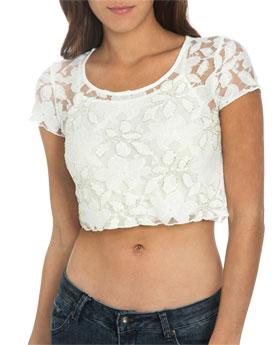 Wetseal Beaded Lace Crop Top Off White -size L